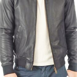 Leather Bomber Jacket – Quilted Shoulder (Black)