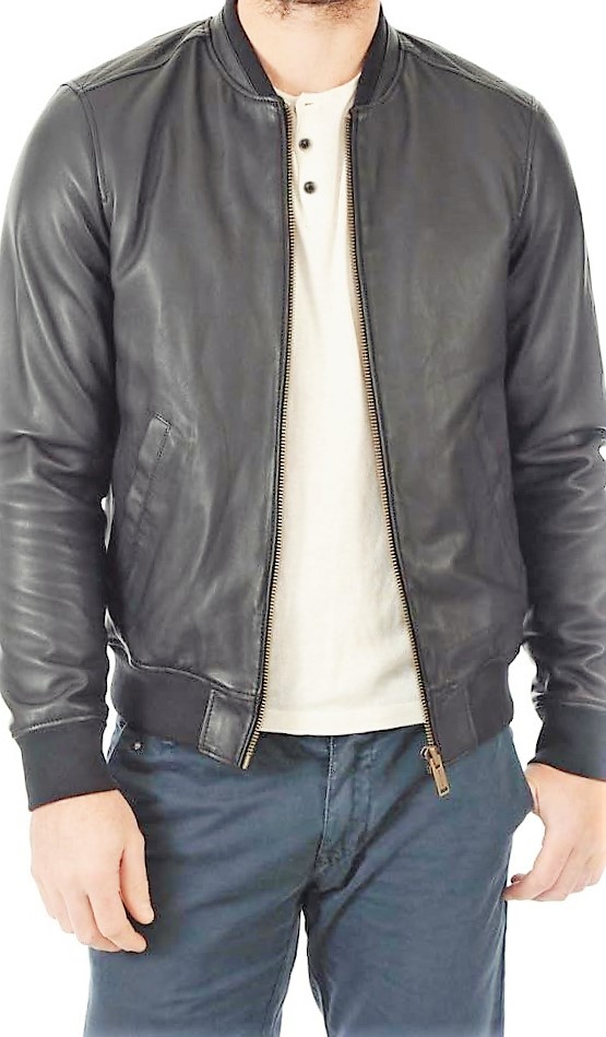 Leather Bomber Jacket – Quilted Shoulder (Black)