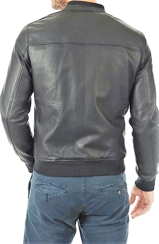 Leather Bomber Jacket – Quilted Shoulder (Black) - Image 2