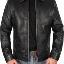 Leather Biker Jacket – Quilted Shoulder (Black)