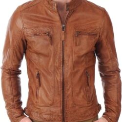 Men's Motorcycle Distressed Tan Brown Jacket