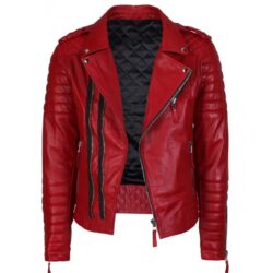 Men's Red Diamond Quilted Slim Fit Biker Jacket