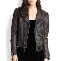 Ladies Motorbike Distressed Brown Jacket