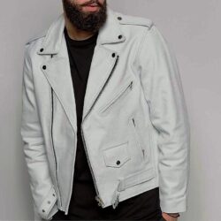 Men's Bike Rider White Leather Jacket