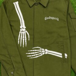 Men's Bikers Skeleton Print Commando Green Cotton Jacket