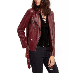 Women Bike Rider Maroon Leather Jacket
